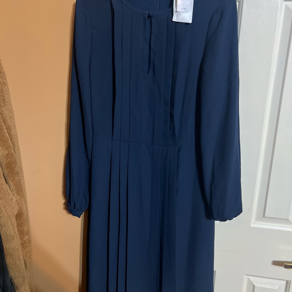 Brook brothers Navy Long Sleeve Pleated Midi Dress size 8